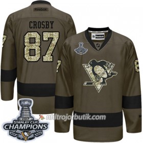 Män Ishockey Pittsburgh Penguins Tröja Sidney Crosby 87 Adidas 2017-2018 Camo Grön 2017 Stanley Cup Champions Authentic